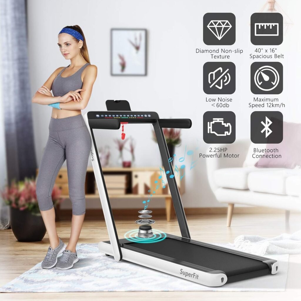 SuperFit compact treadmill in living room interior
